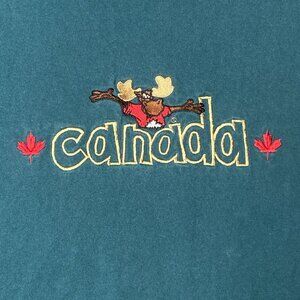 Vintage CANADA Embroidered Large Green T Shirt Moose Mapleleafs Single Stitch